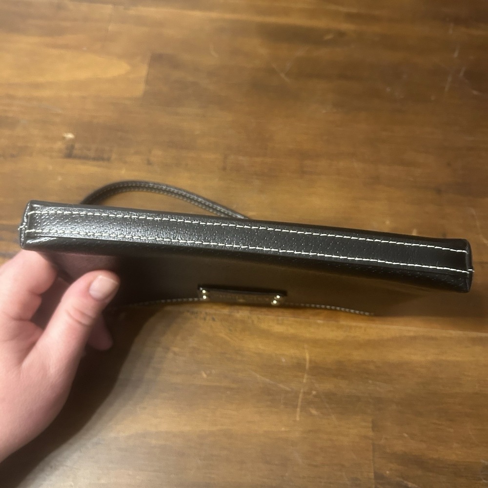 KATE SPADE Pebbled Leather Wristlet Clutch‎ Black Zip Close Pink Liner Cow - Picture 8 of 16